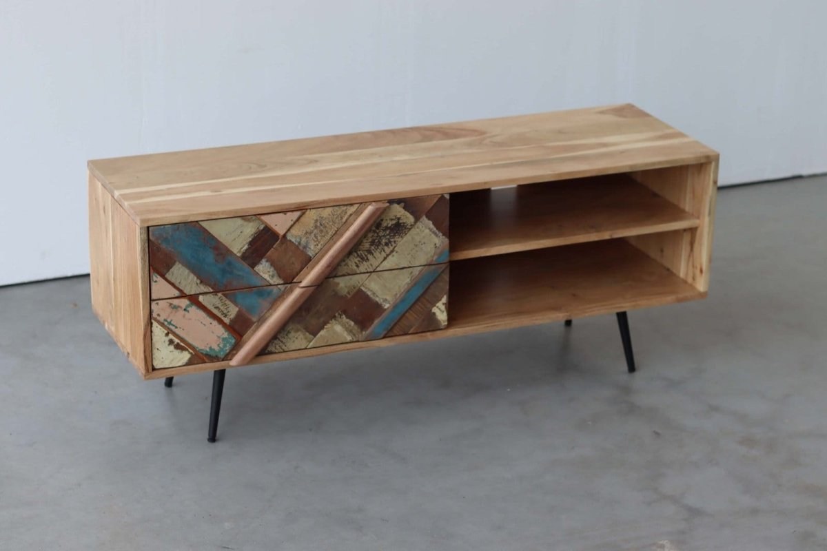 TV meubel Bijvangst Horizon 115 cm – Gerecycled hout visgraat design - Afbeelding 8