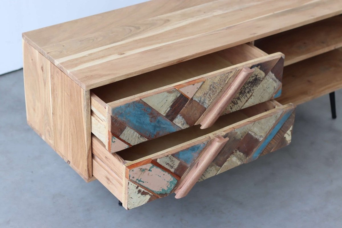 TV meubel Bijvangst Horizon 115 cm – Gerecycled hout visgraat design - Afbeelding 4